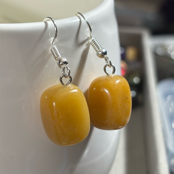 SATYAMANI Natural Stone Traditional Yellow Agate Semi-Precious Earrings S925 - Picture 5 of 5